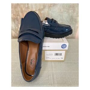 Mia Amore Hali Women's Chunky Lug Sole Penny Loafer Blue Vegan Leather 9 Wide